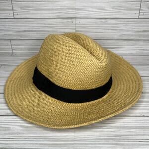 J. Crew Women's Wide-Brim Packable Straw Hat Natural Summer Sun Beach Travel